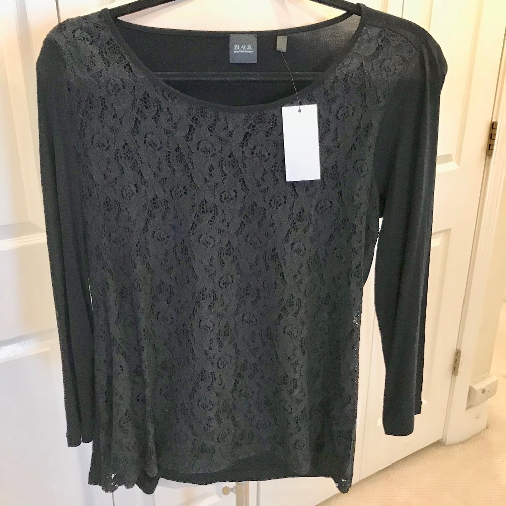 Saks Fifth Avenue Black Top with Lace Front - M -